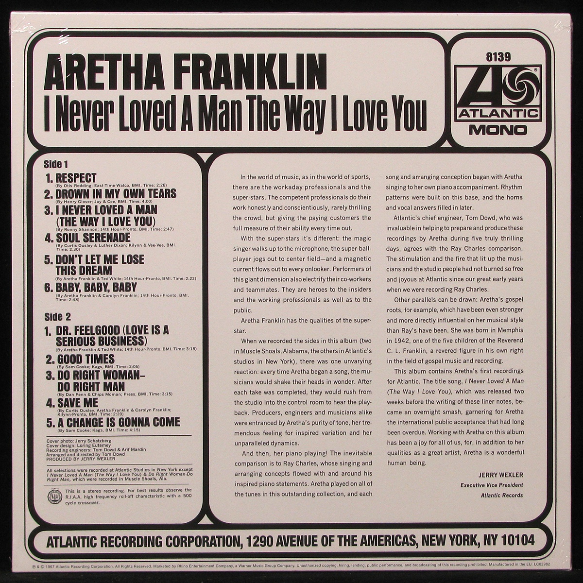 LP Aretha Franklin — I Never Loved A Man The Way I Love You (mono) фото 2
