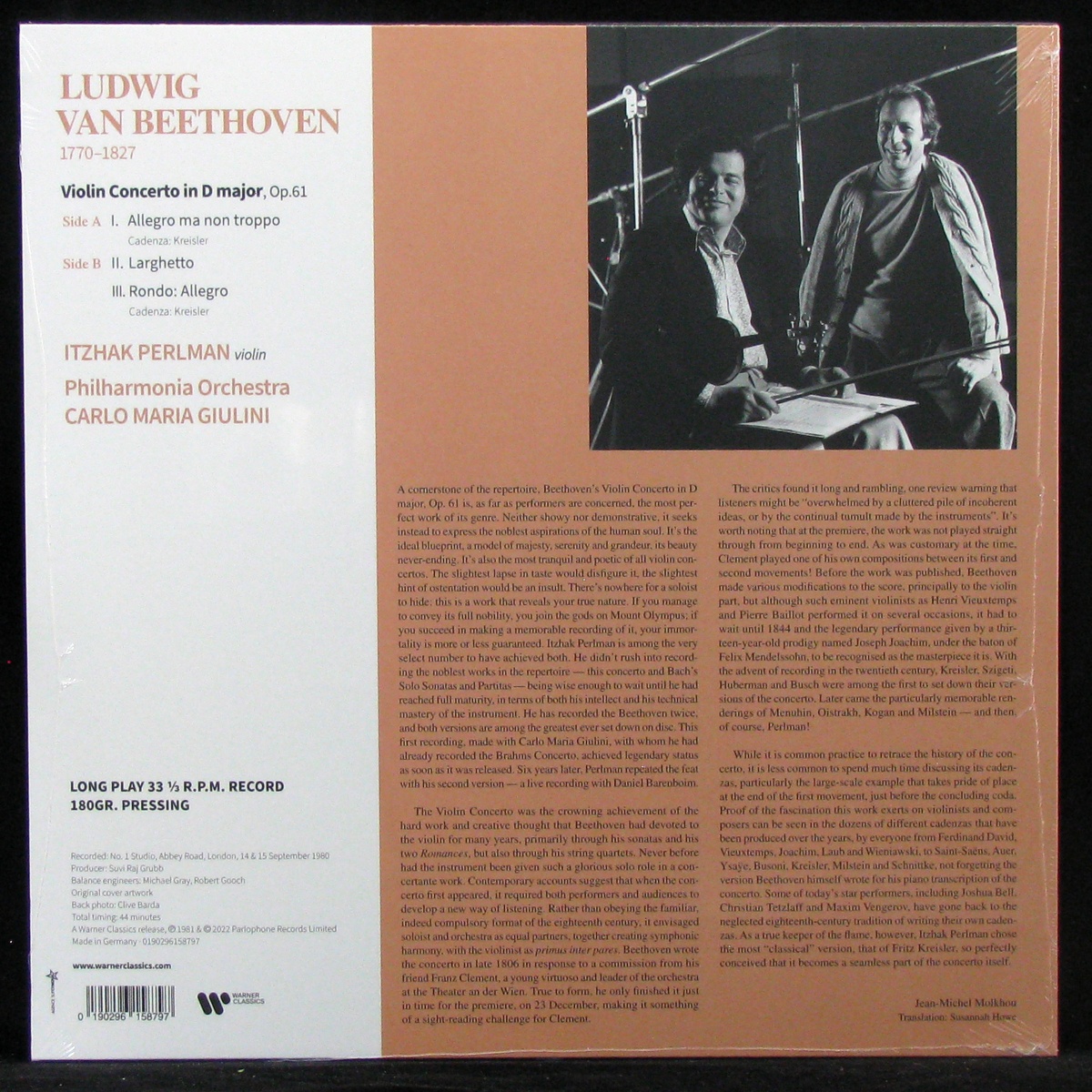LP Itzhak Perlman / Carlo Maria Giulini         — Beethoven: Violin Concerto фото 2