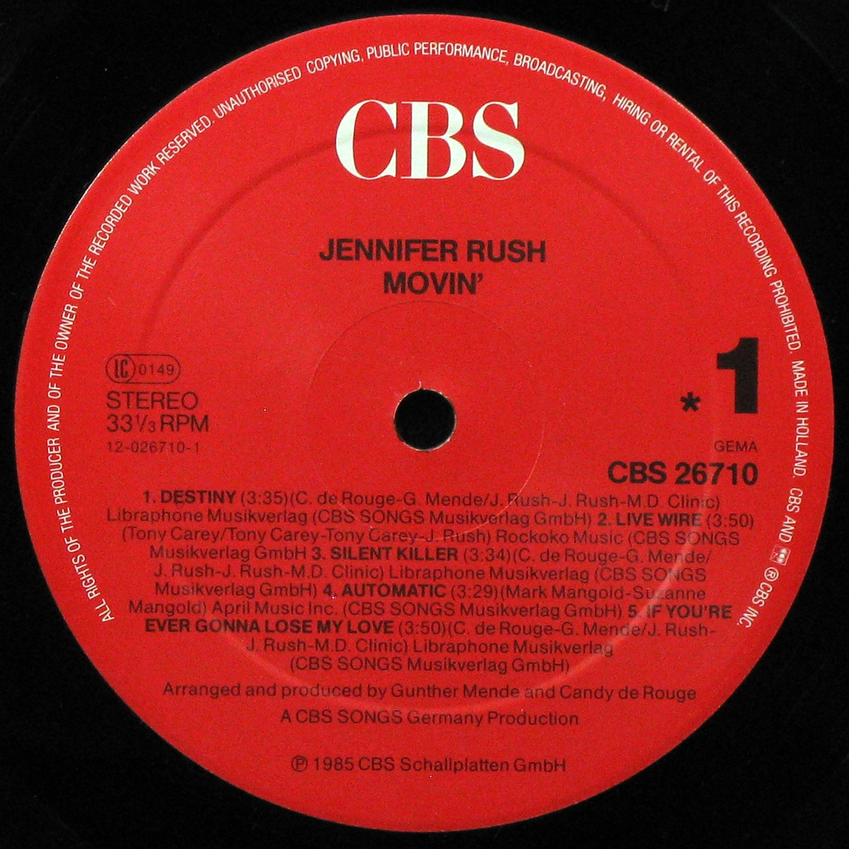 LP Jennifer Rush — Movin' фото 2