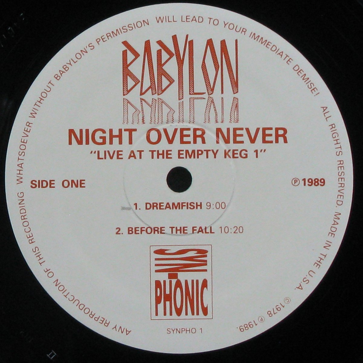 LP Babylon (USA) — Night Over Never 'Live At The Empty Keg 1' фото 3