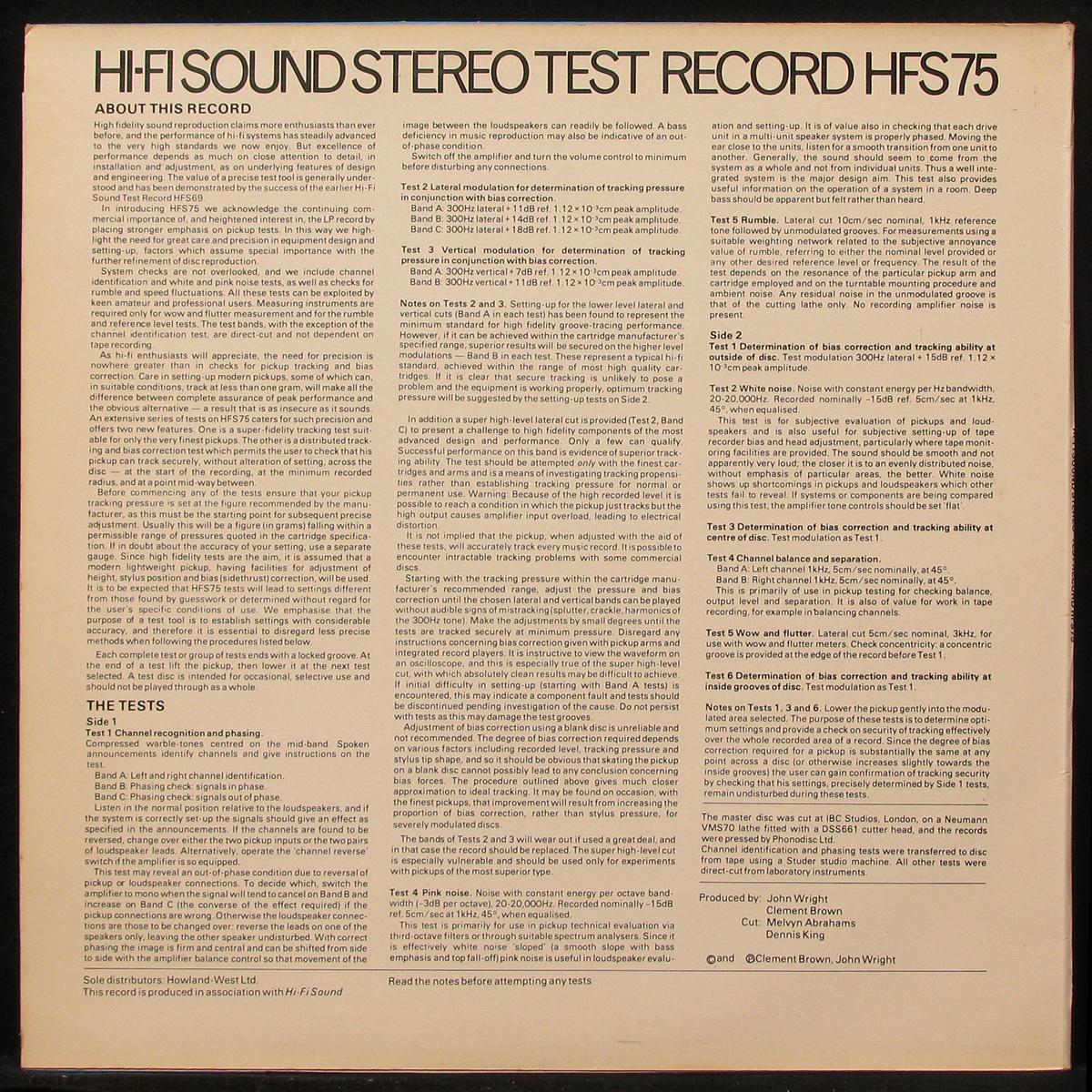 Тестовая Пластинка Hi-Fi Sound Stereo Test Record 75 фото 2