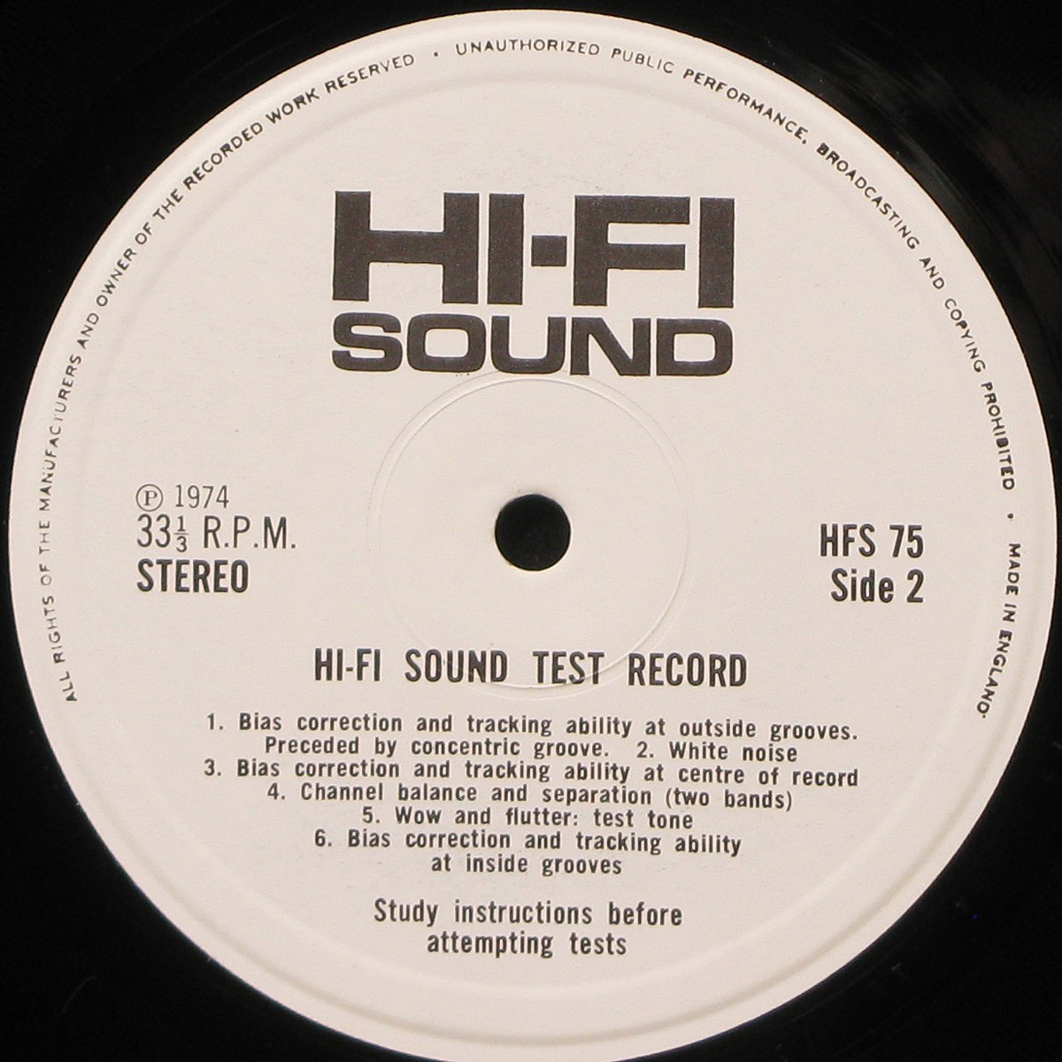 Тестовая Пластинка Hi-Fi Sound Stereo Test Record 75 фото 4