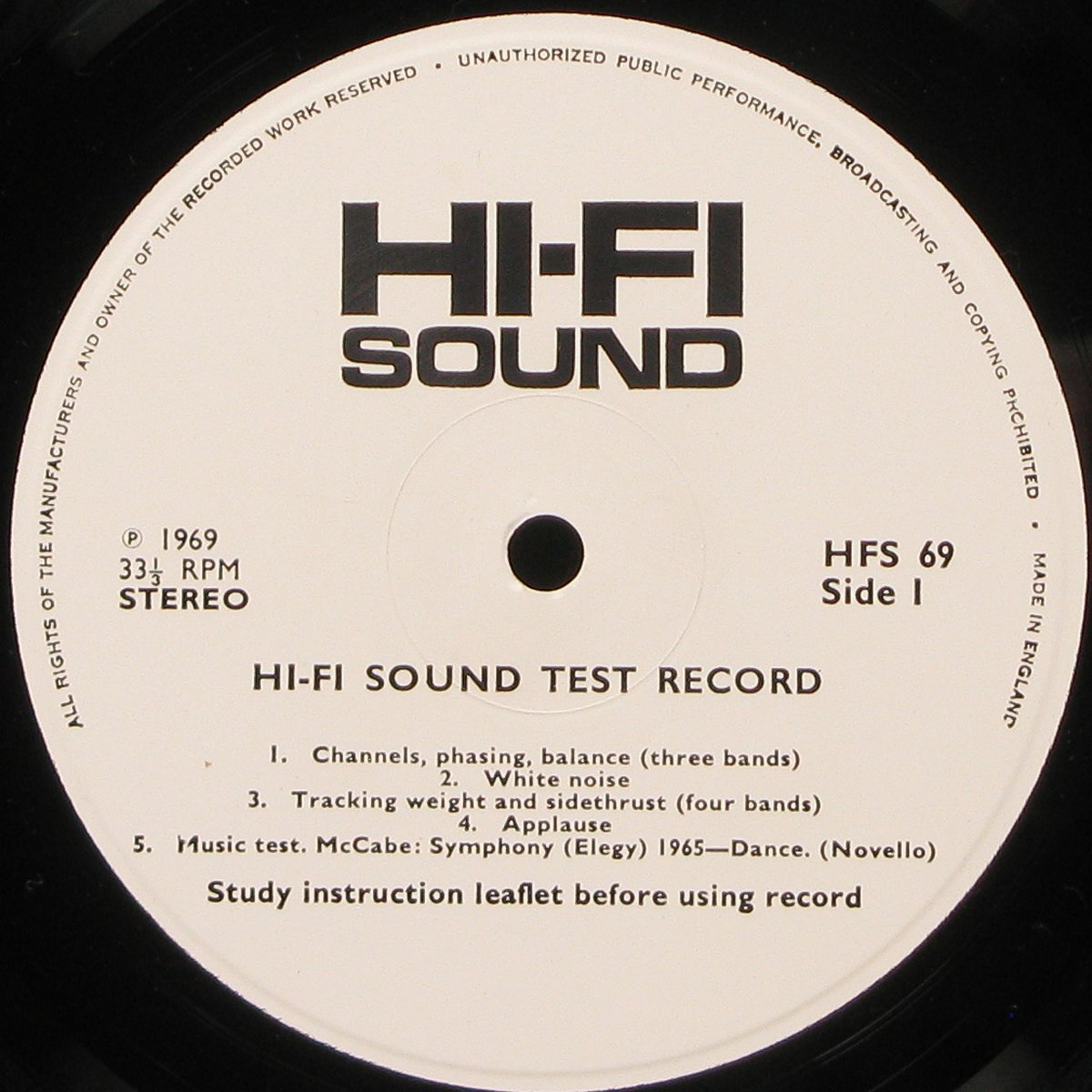 Тестовая Пластинка Hi-Fi Sound Stereo Test Record HFS69 фото 3