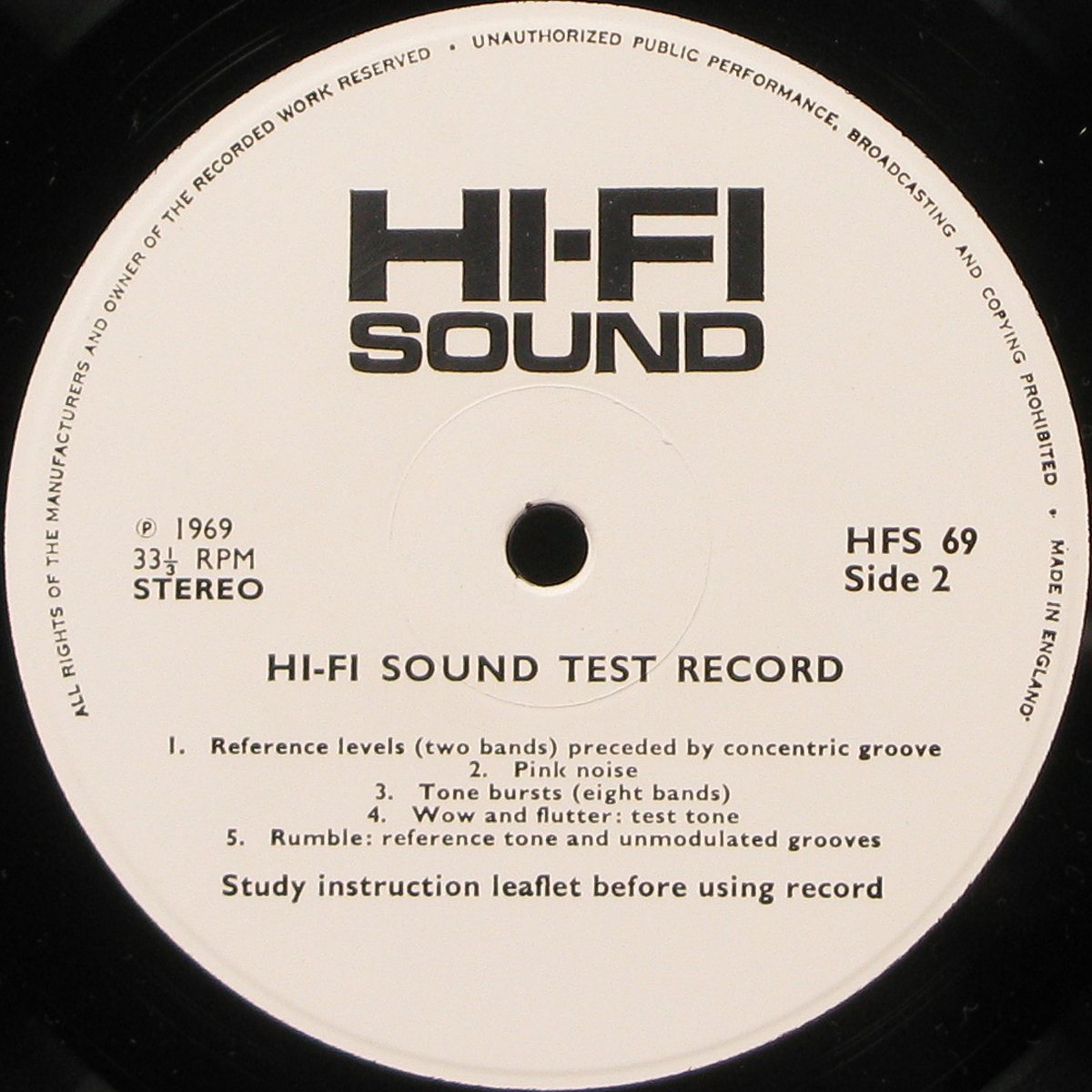 Тестовая Пластинка Hi-Fi Sound Stereo Test Record HFS69 фото 4