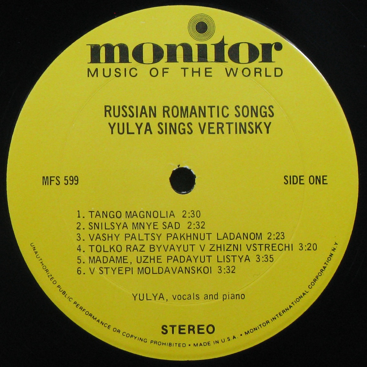 LP Julie Whitney — Monitor Presents Russian Romantic Songs Yulya Sings Vertinsky фото 3