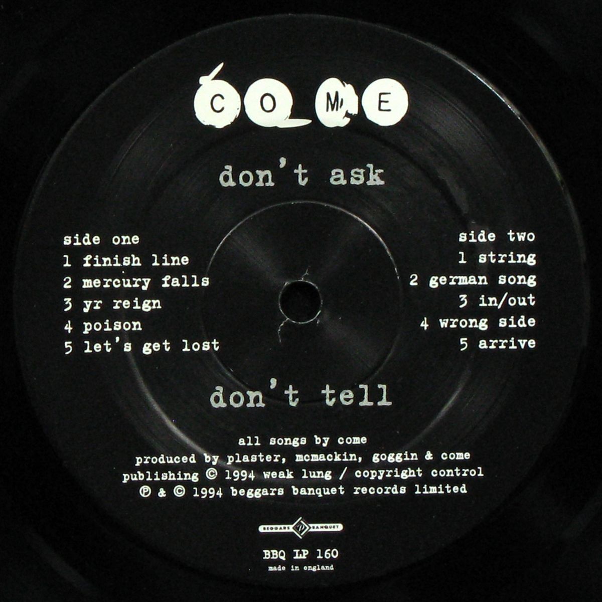 LP Come — Don't Ask Don't Tell фото 3