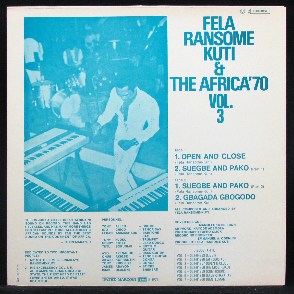 LP Fela Ransome Kuti / The Africa '70 — Open & Close фото 2