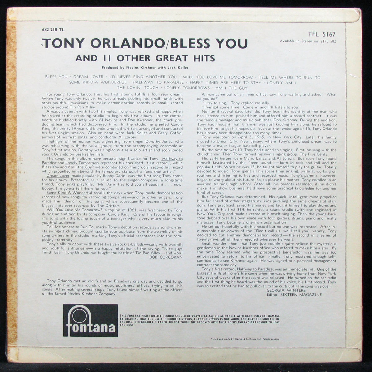 LP Tony Orlando — Bless You And 11 Other Greatest Hits (mono) фото 2