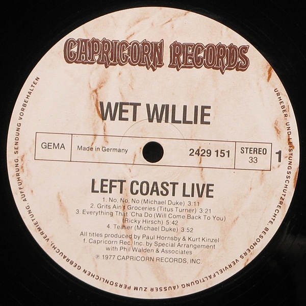 LP Wet Willie — Left Coast Live фото 2