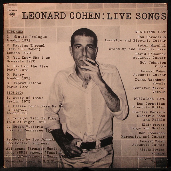 LP Leonard Cohen — Live Songs фото