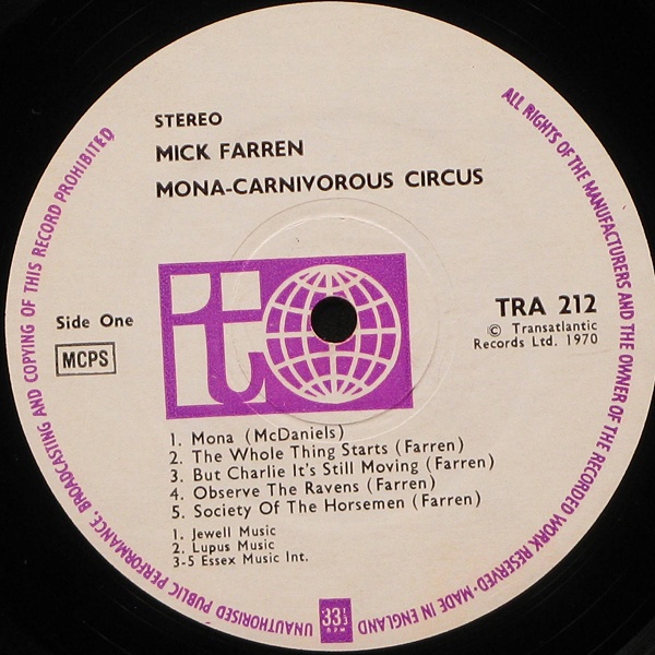 LP Mick Farren — Mona – The Carnivorous Circus фото 3