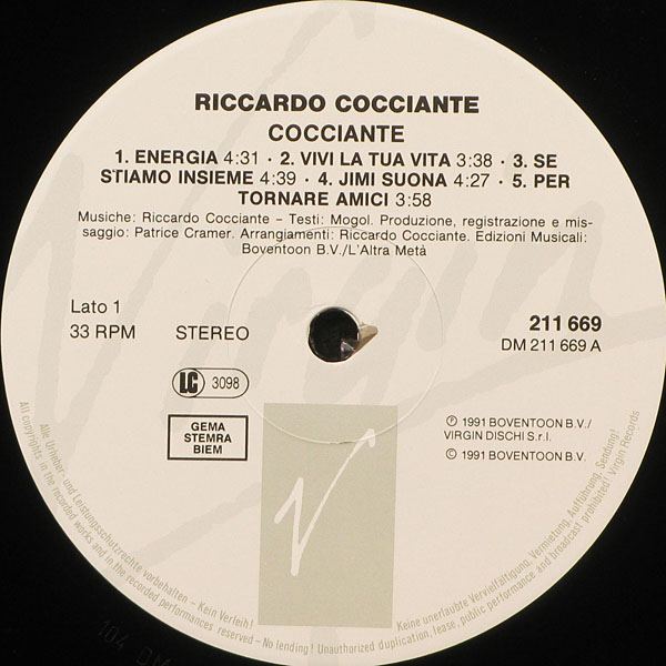 LP Riccardo Cocciante — Cocciante (promo) фото 2