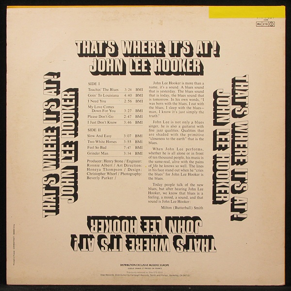 LP John Lee Hooker — That's Where It's At ! фото 2