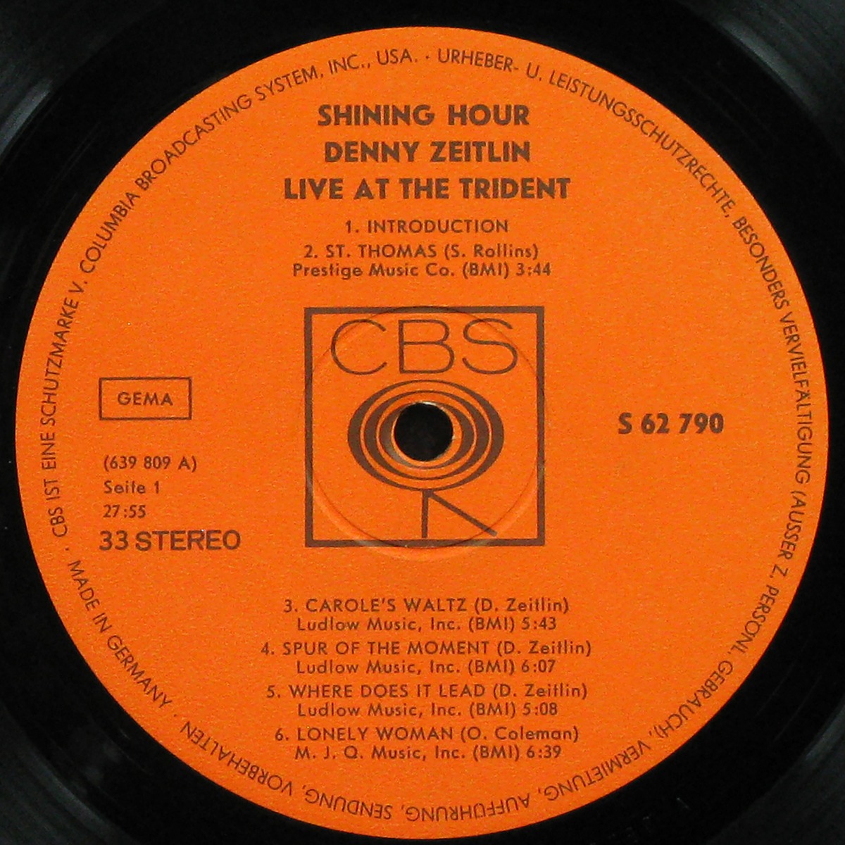 LP Denny Zeitlin — Shining Hour - Live At The Trident фото 2