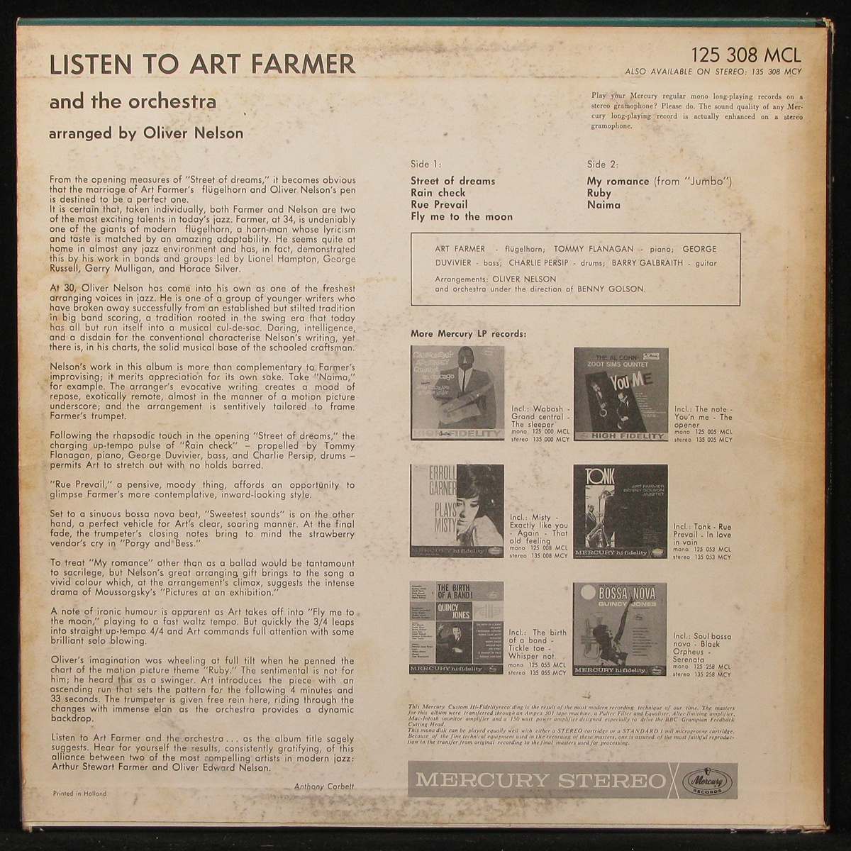 LP Art Farmer — Listen To Art Farmer And The Orchestra (mono) фото 2