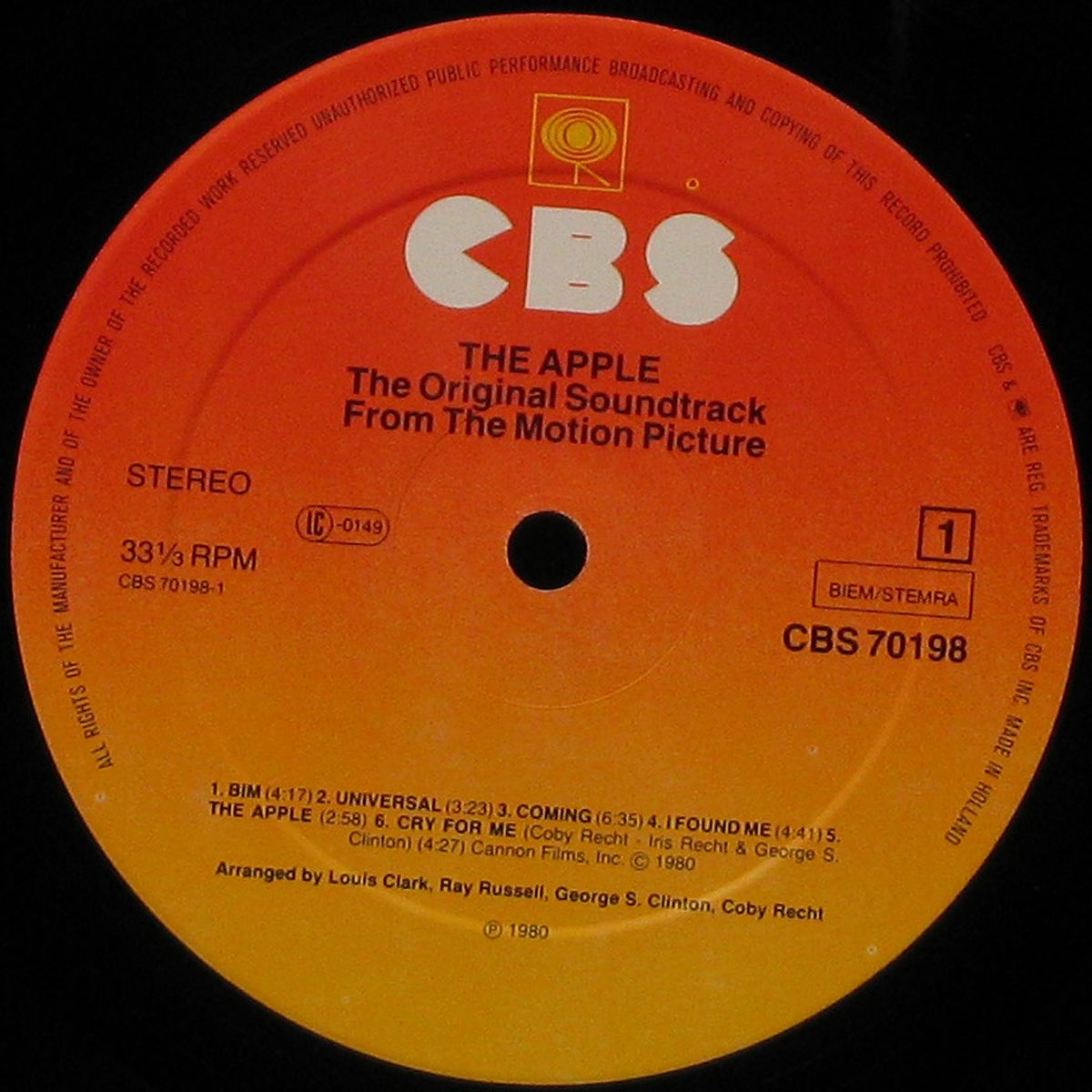 LP Soundtrack — Apple: The Original Soundtrack Of The Musical Film фото 2