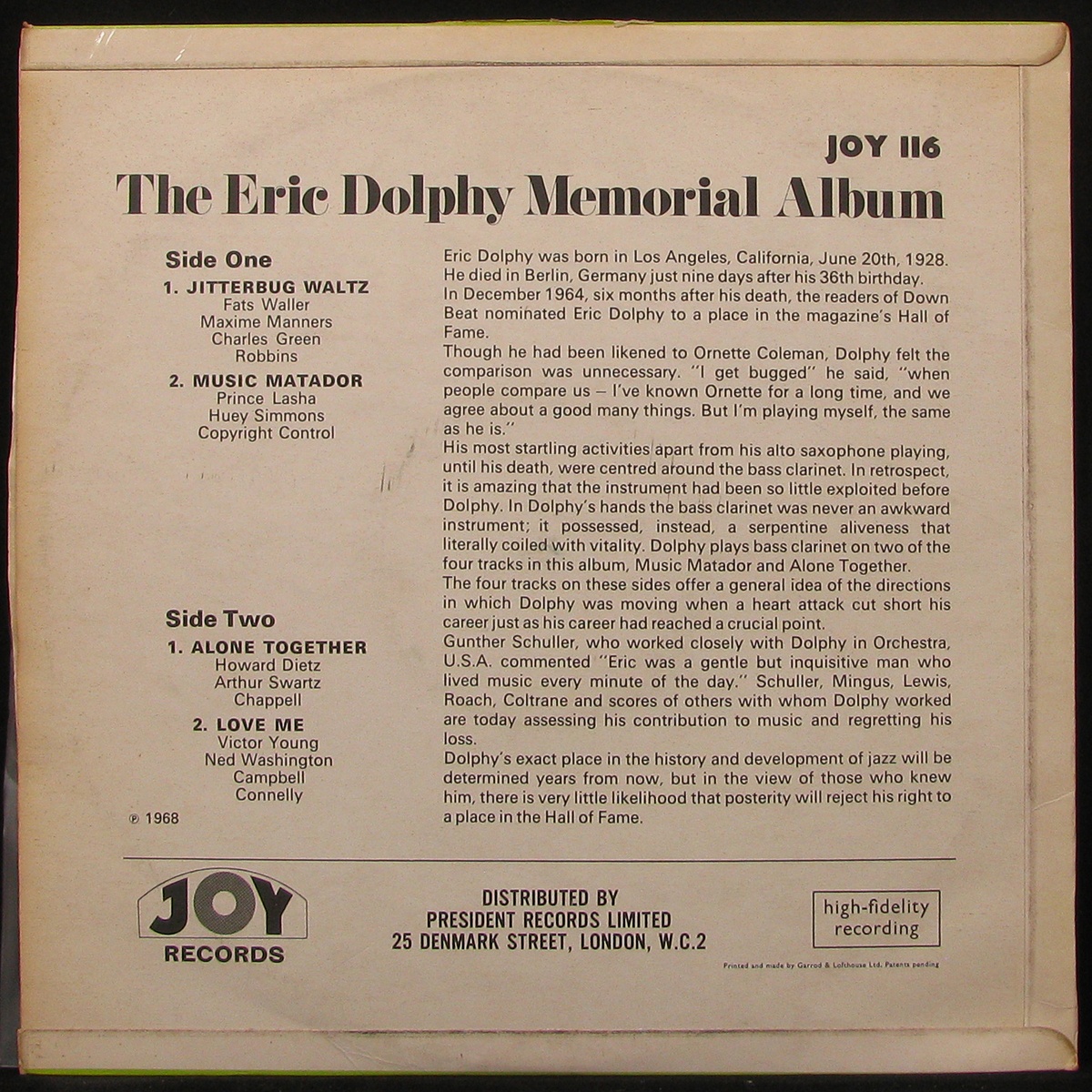 LP Eric Dolphy — Eric Dolphy Memorial Album фото 2
