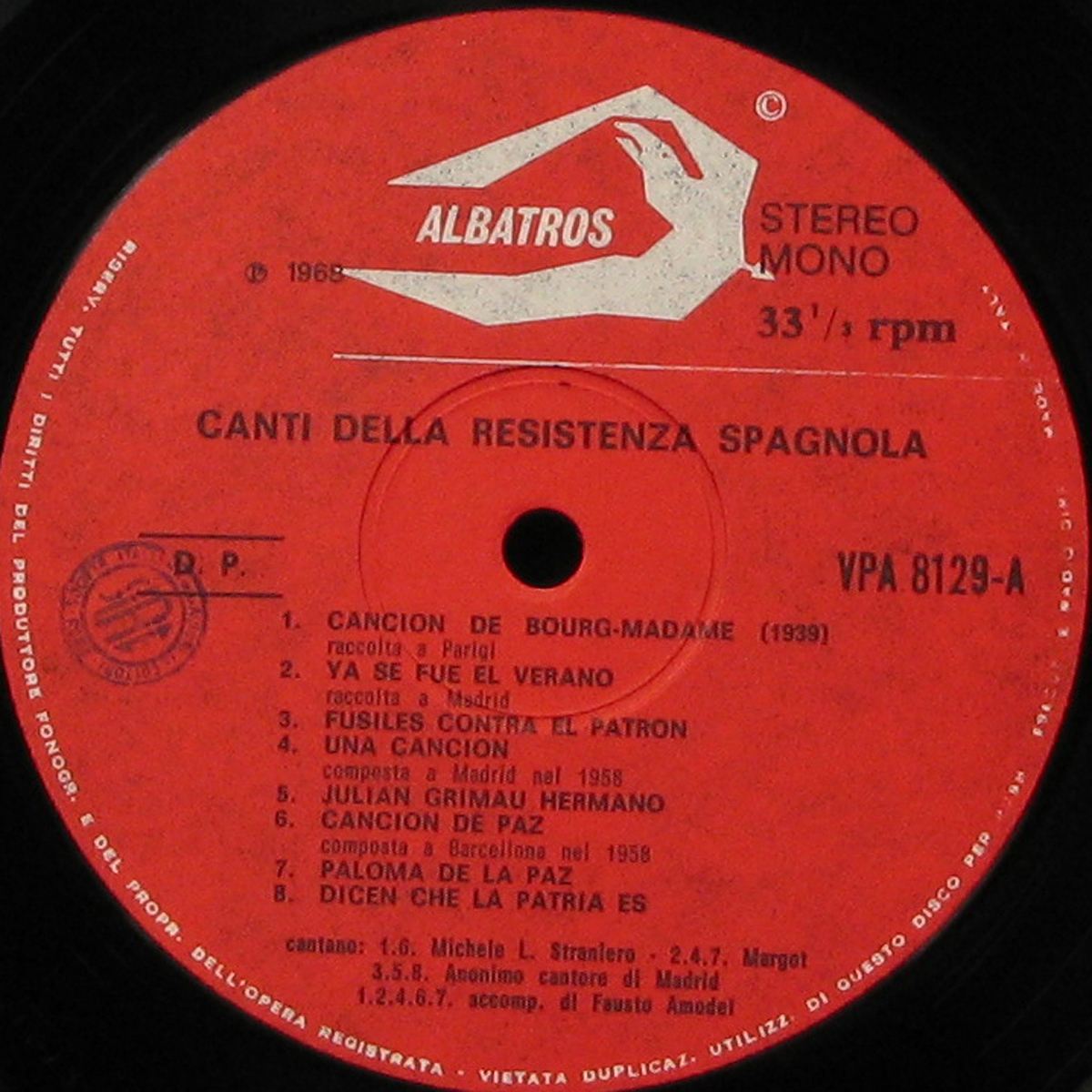 LP Michele L. Straniero / Margot / Fausto Amodei — Canti Della Resistenza Spagnola - Songs Of The Spanish Resistance фото 2