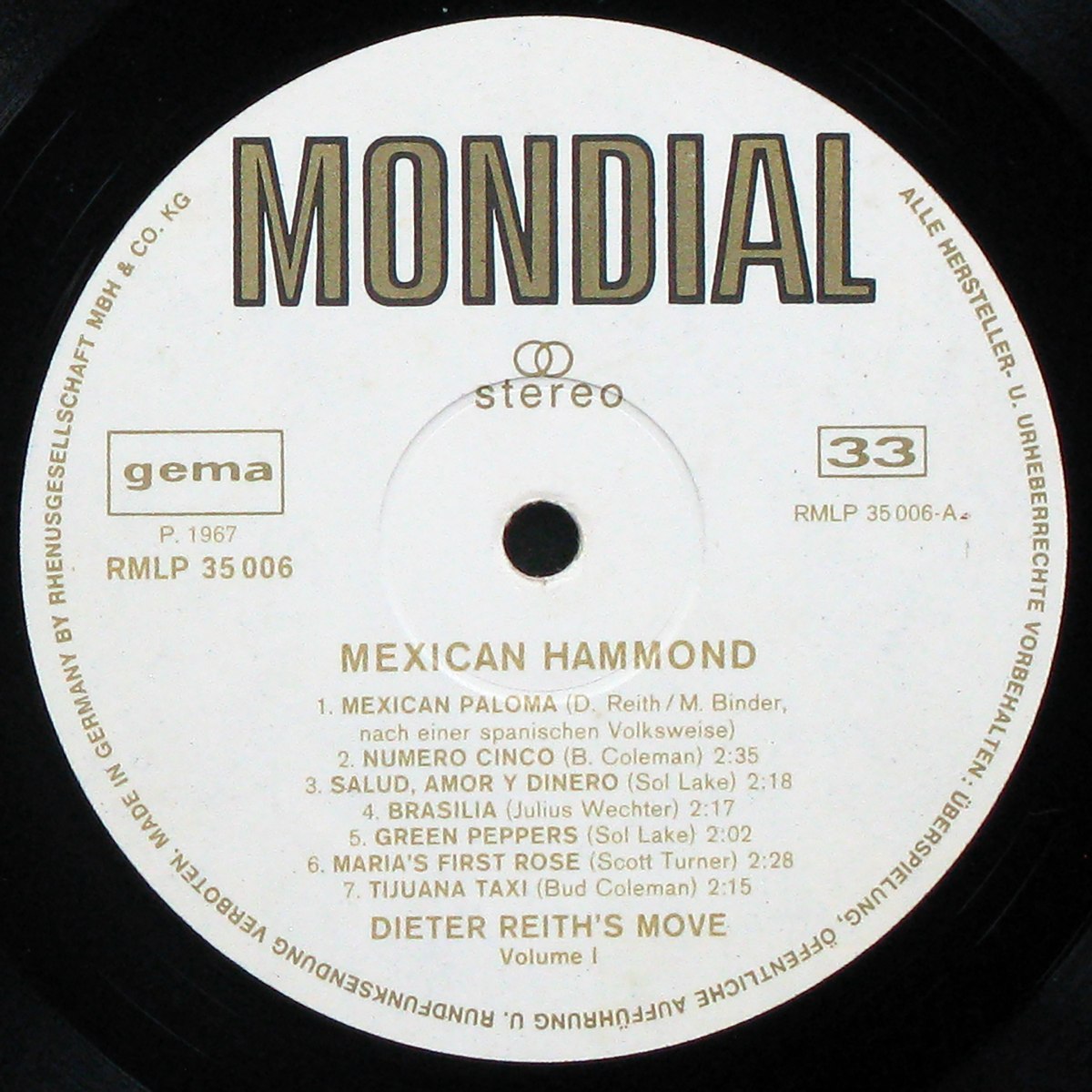 LP Dieter Reiths — Dieter Reith's Move Volume 1 - Mexican Hammond фото 2
