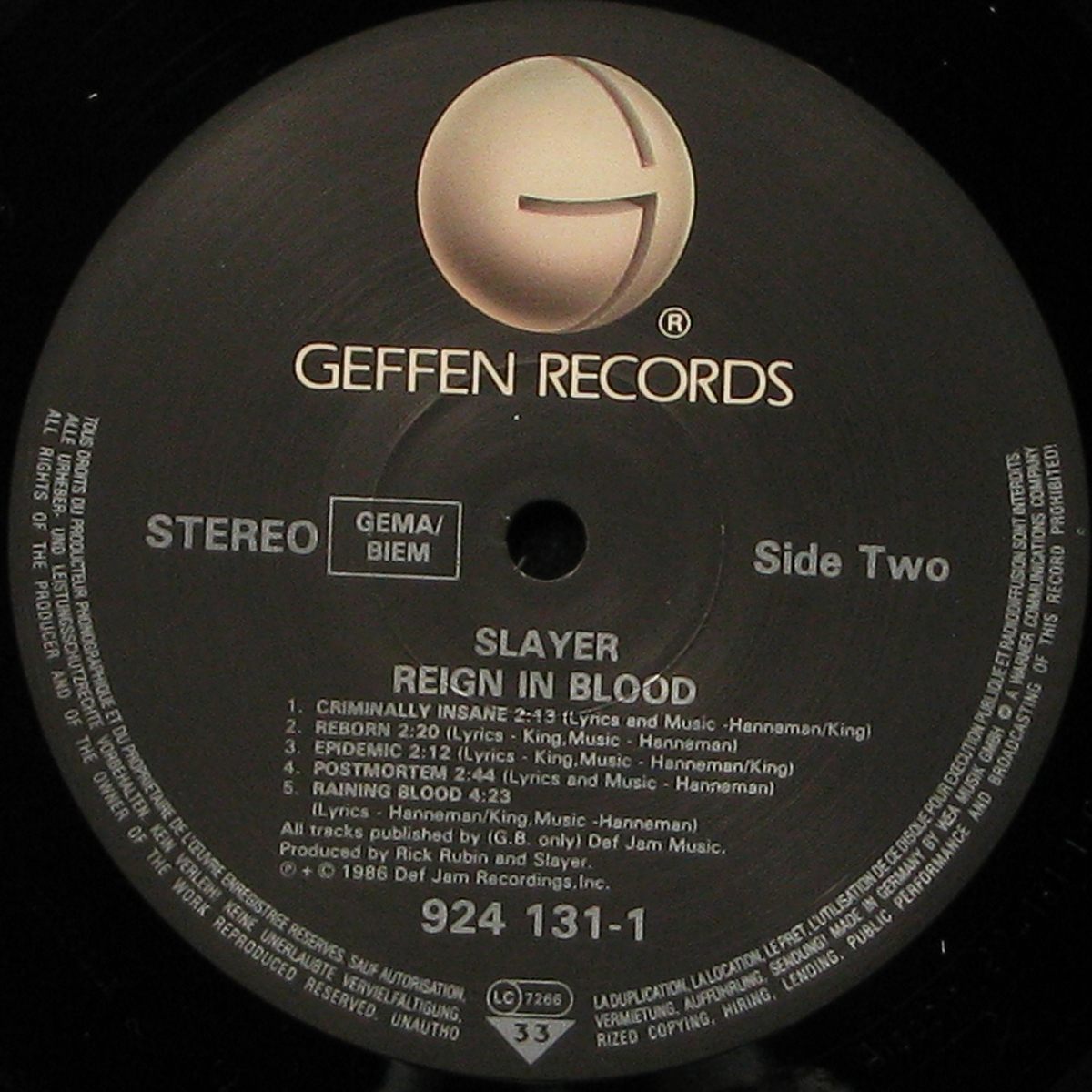 LP Slayer — Reign In Blood фото 5