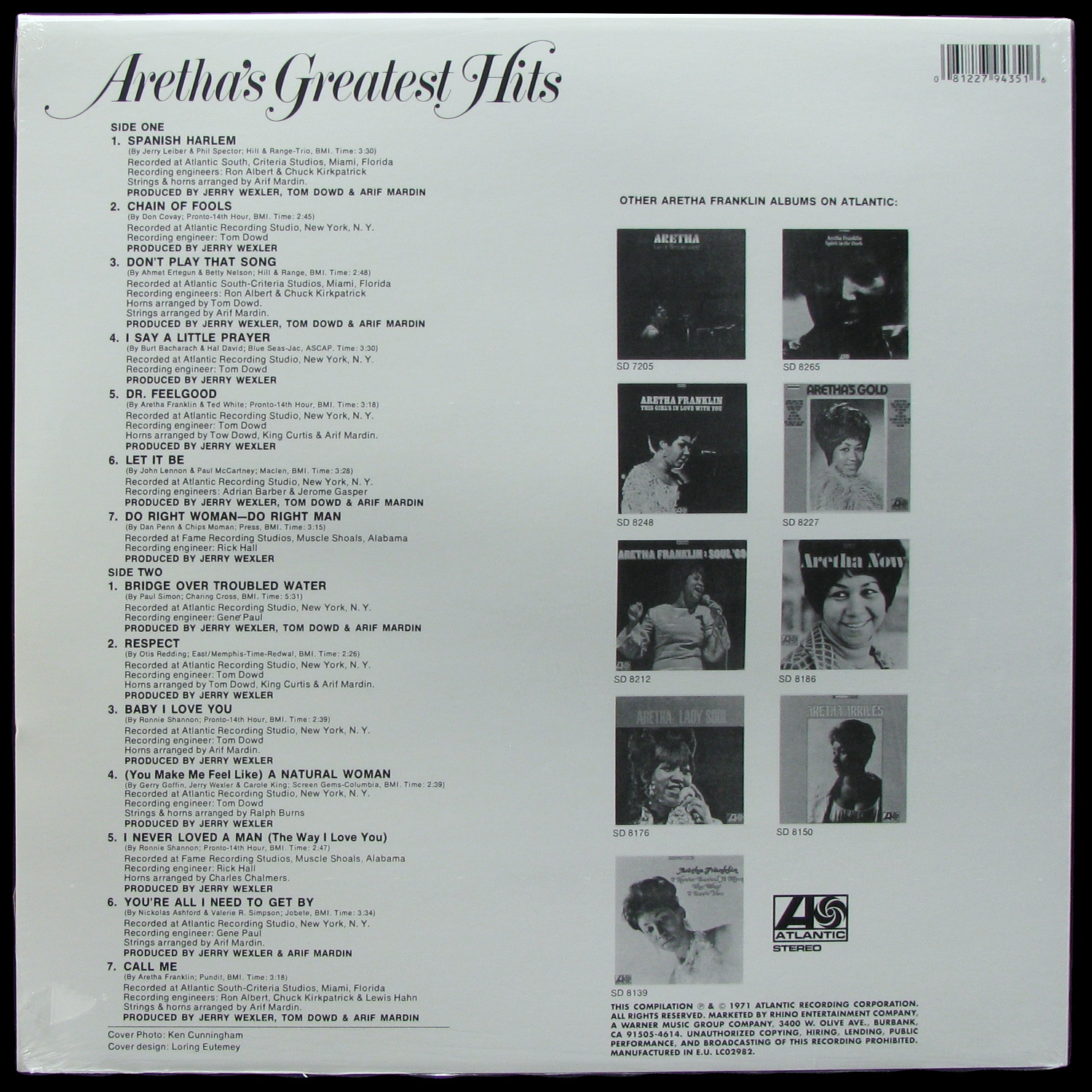 LP Aretha Franklin — Aretha's Greatest Hits фото 2