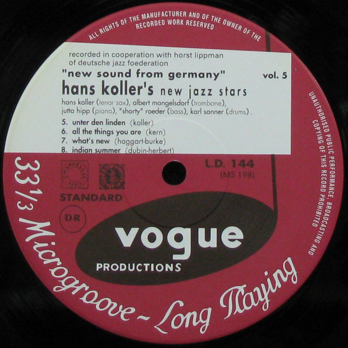 LP Hans Koller And His New Jazz Stars — New Sound From Germany. Vol. 5 (mono) фото 3