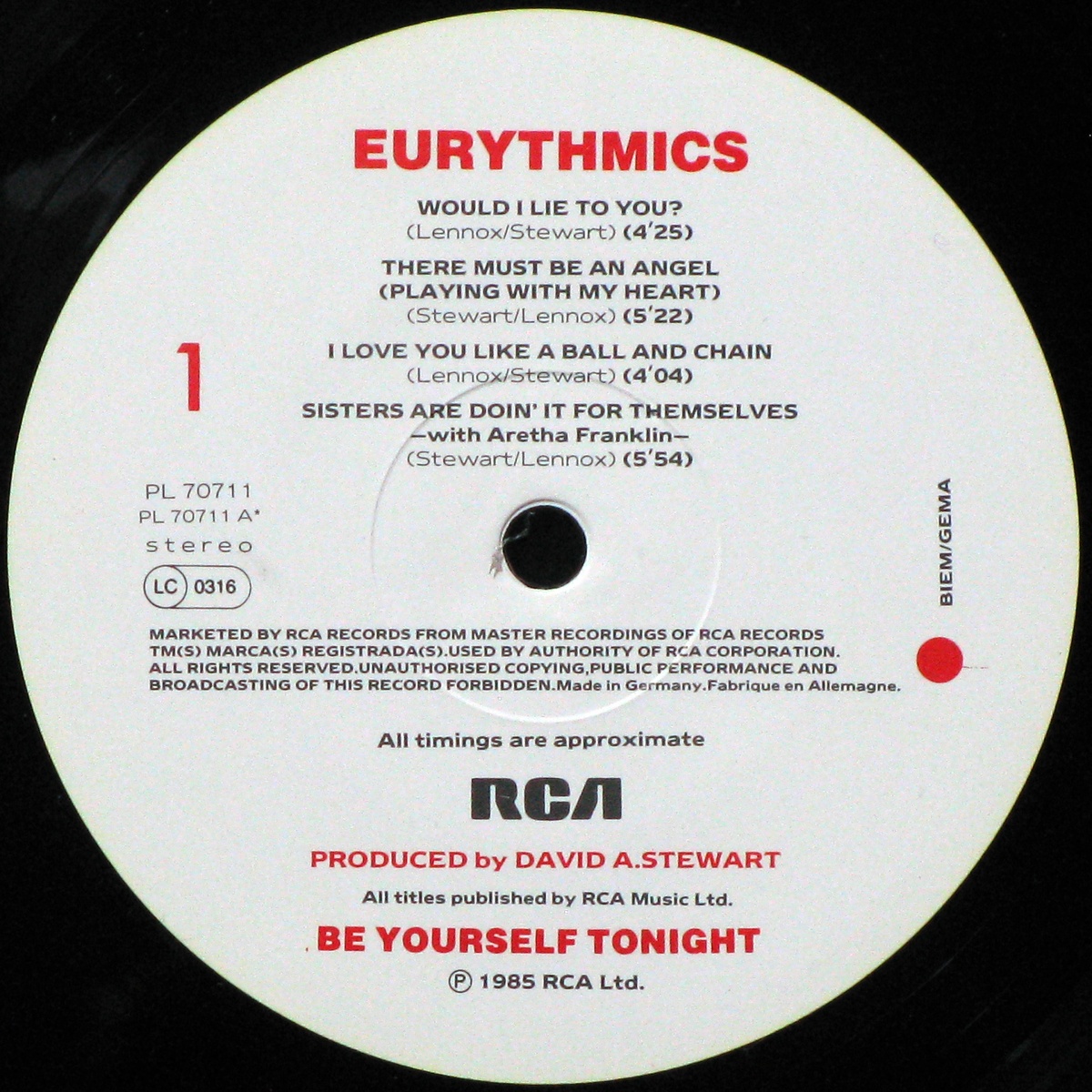 LP Eurythmics — Be Yourself Tonight фото 2