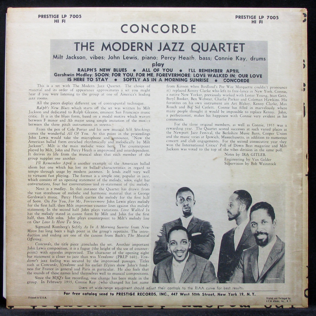 LP Modern Jazz Quartet — Concorde фото 2