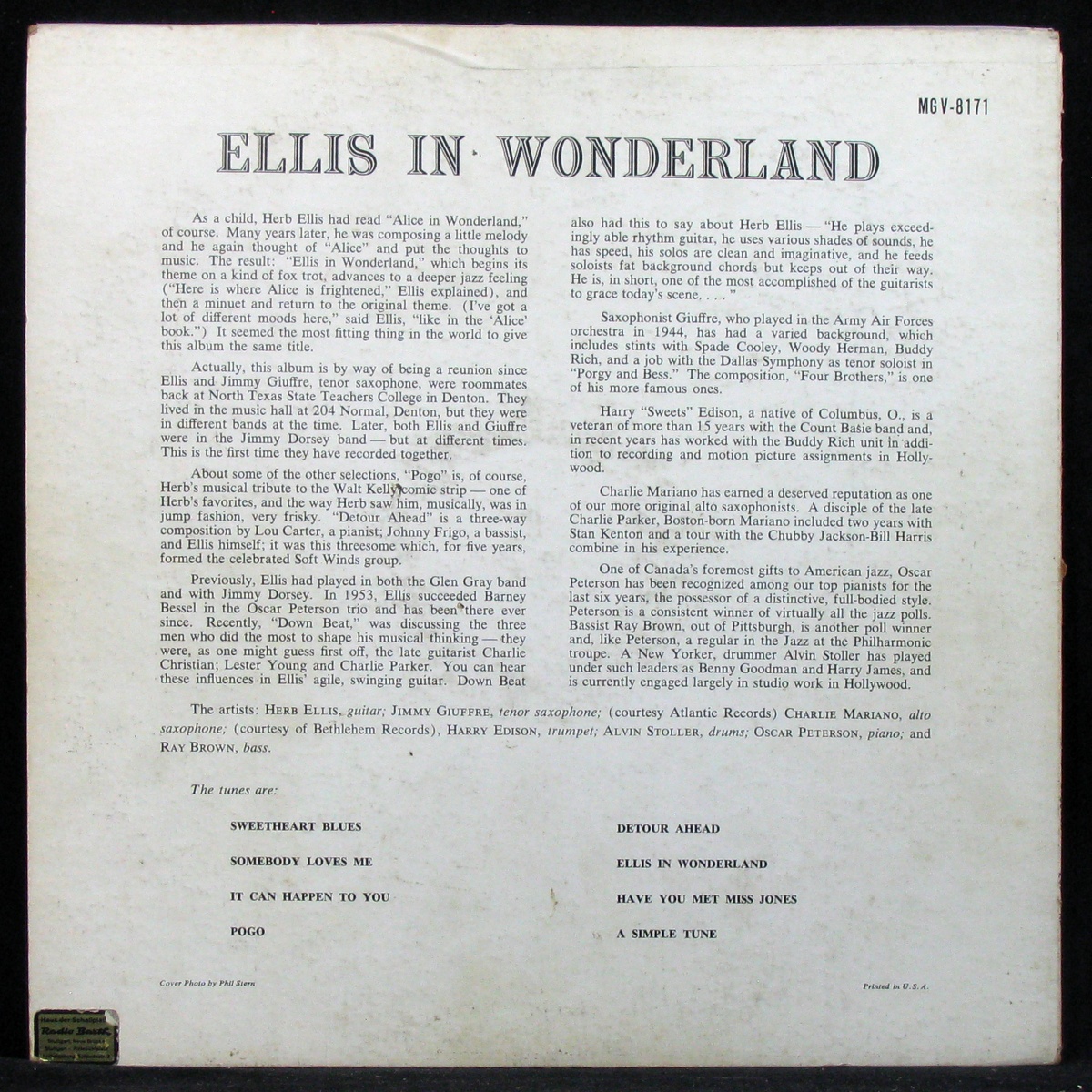 LP Herb Ellis — Ellis In Wonderland (mono) фото 2