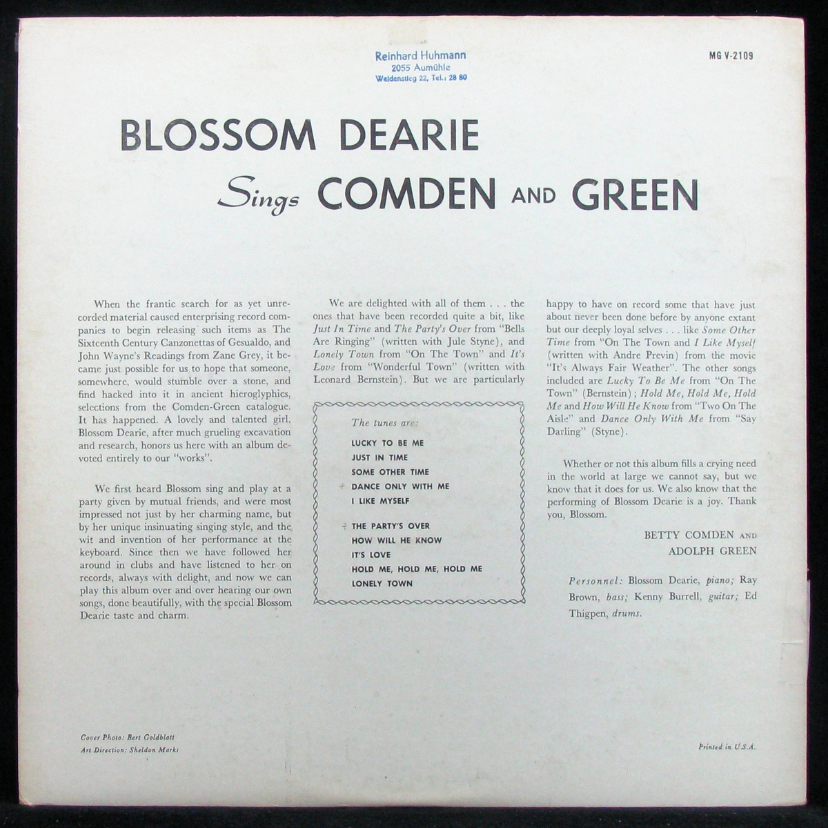 LP Blossom Dearie — Sings Comden And Green фото 2