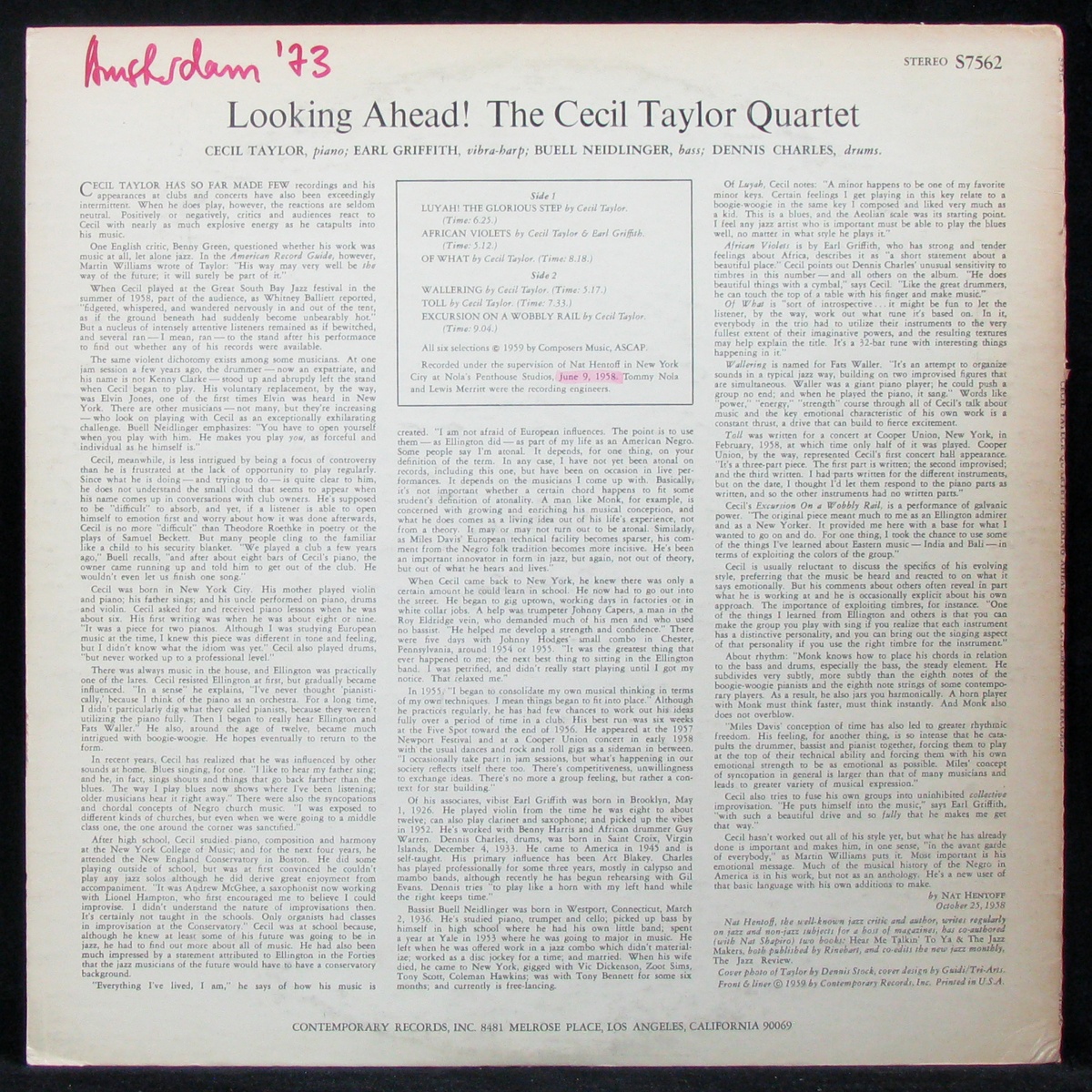 LP Cecil Taylor Quartet — Looking Ahead! фото 2