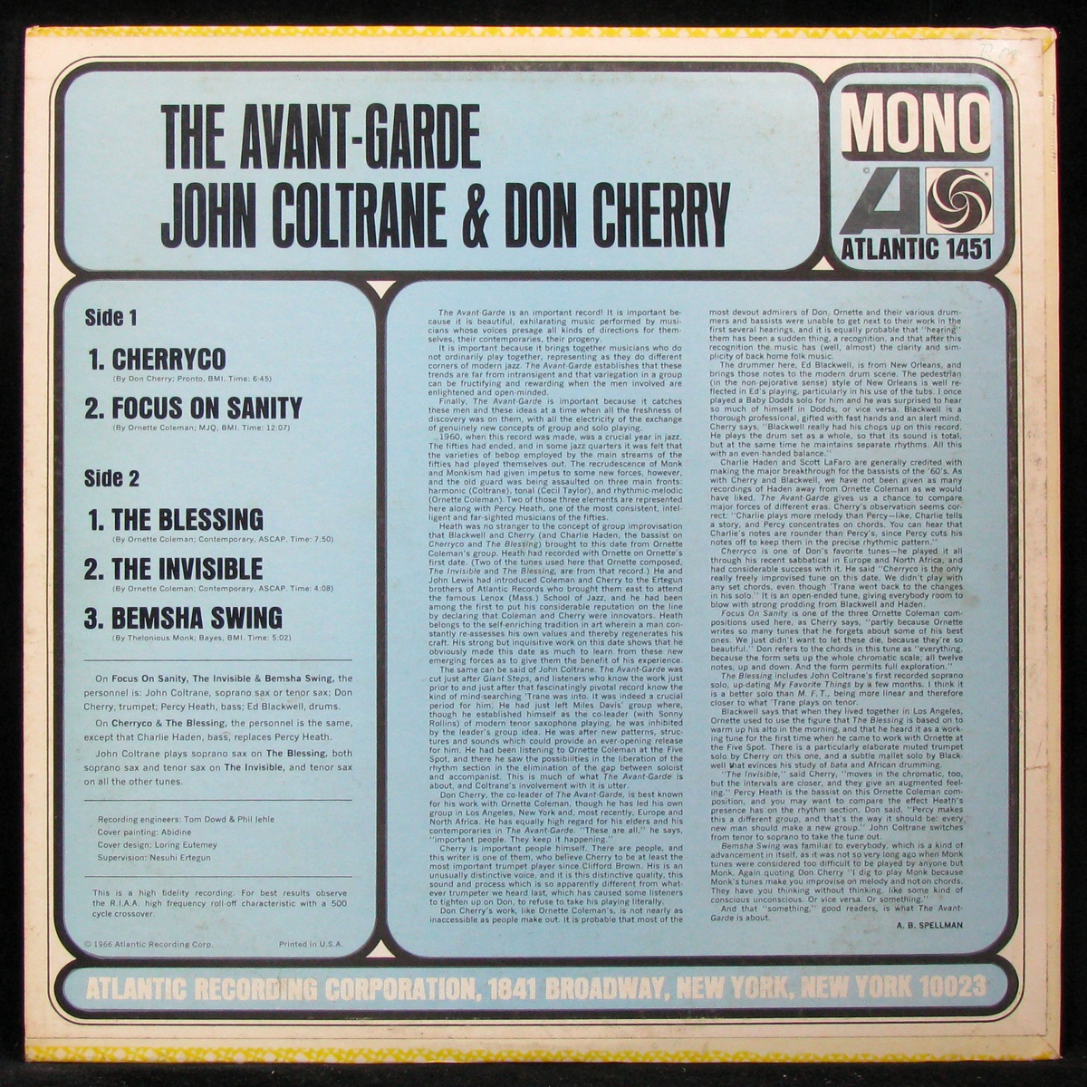 LP John Coltrane / Don Cherry — Avant-Garde (mono) фото 2