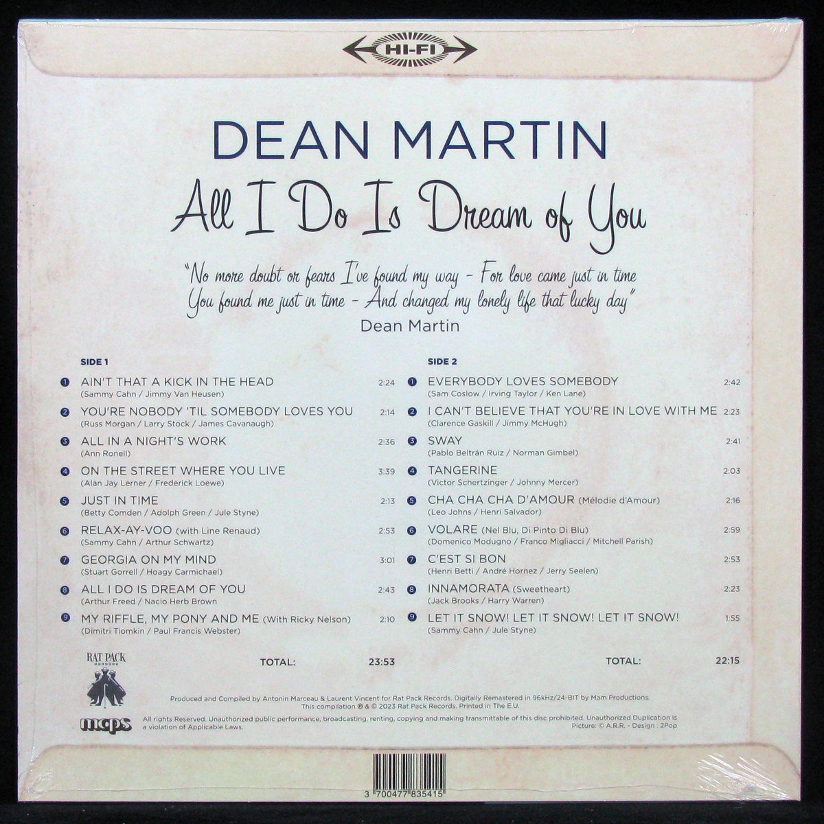 LP Dean Martin — All I Do Is Dream Of You (coloured vinyl, +CD) фото 2