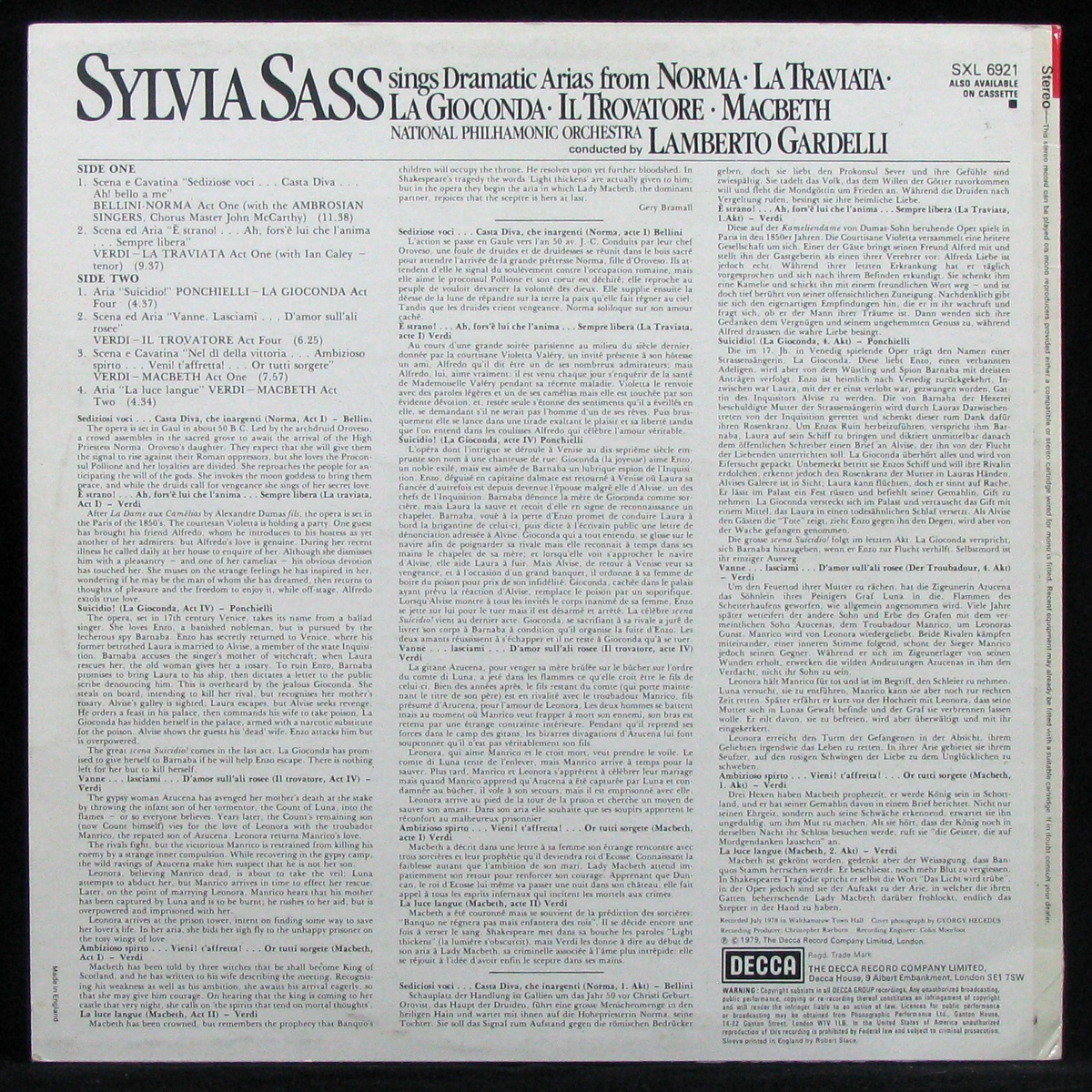 LP Sylvia Sass / Lamberto Gardelli — Dramatic Coloratura фото 2