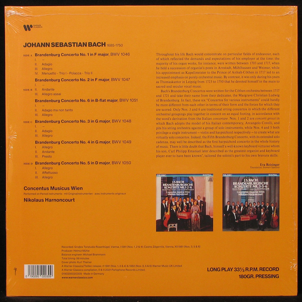 LP Nikolaus Harnoncourt — Bach: Brandenburg Concertos Nos. 1-6 (2LP) фото 2