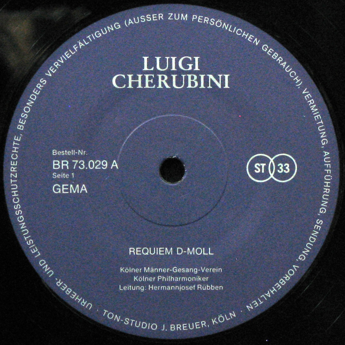 LP Kolner Manner-Gesang-Verein / Kolner Philharmoniker — Luigi Cherubini: Requiem D-Moll фото 2
