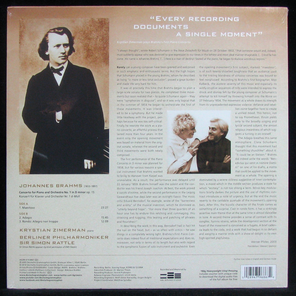 LP Simon Rattle / Krystian Zimerman — Brahms: Piano Concerto N.1 фото 2
