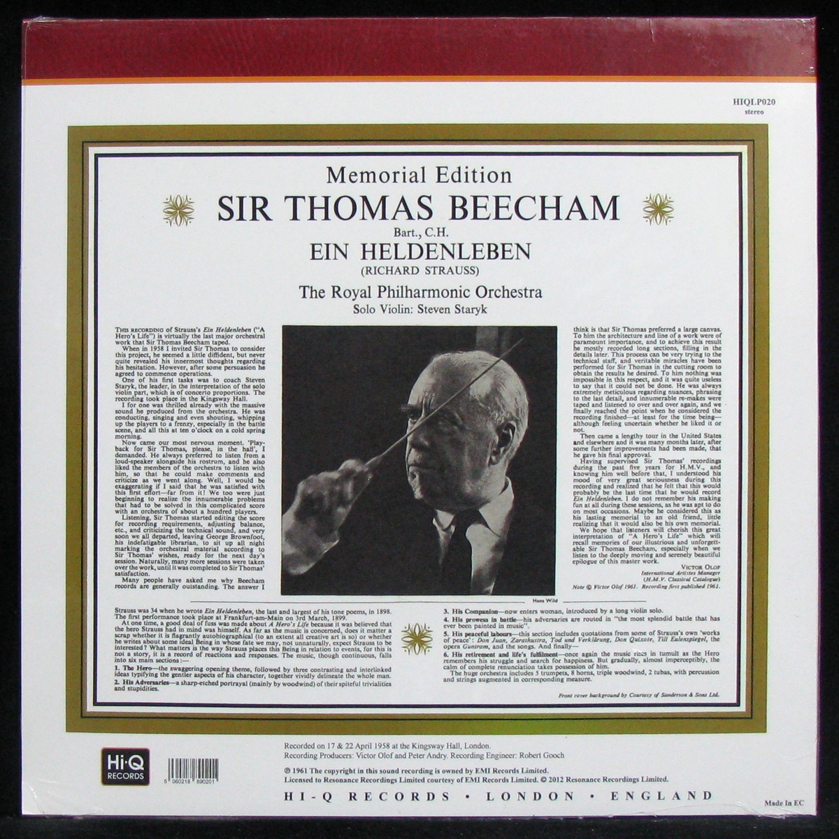 LP Sir Thomas Beecham / Royal Philharmonic Orchestra — Strauss: Ein Heldenleben (A Hero's Life) фото 2