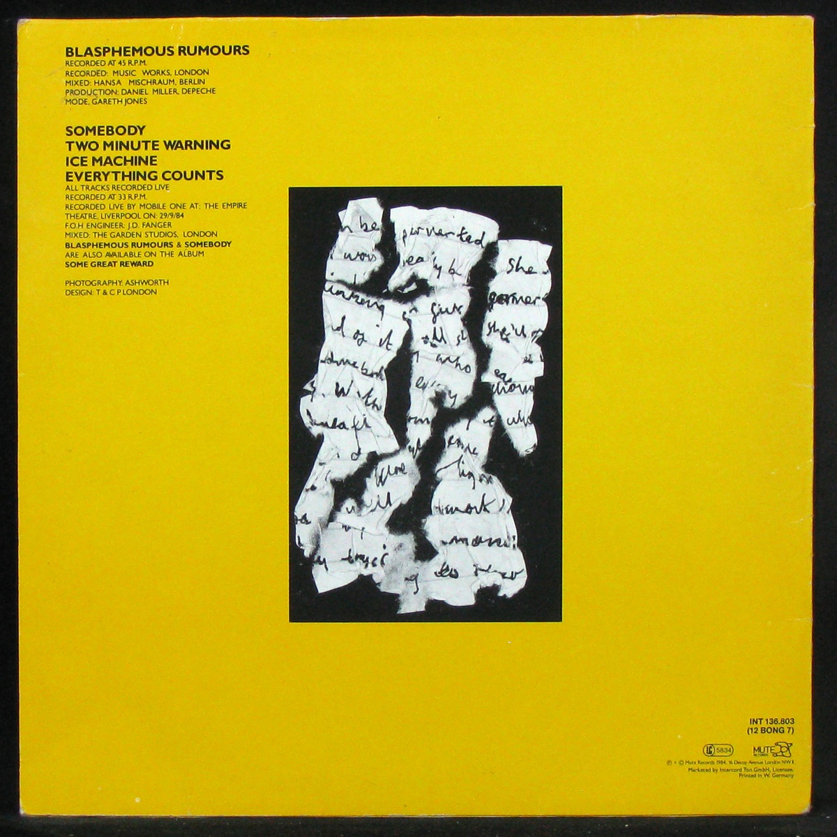 LP Depeche Mode — Blasphemous Rumours  (maxi, coloured vinyl) фото 2