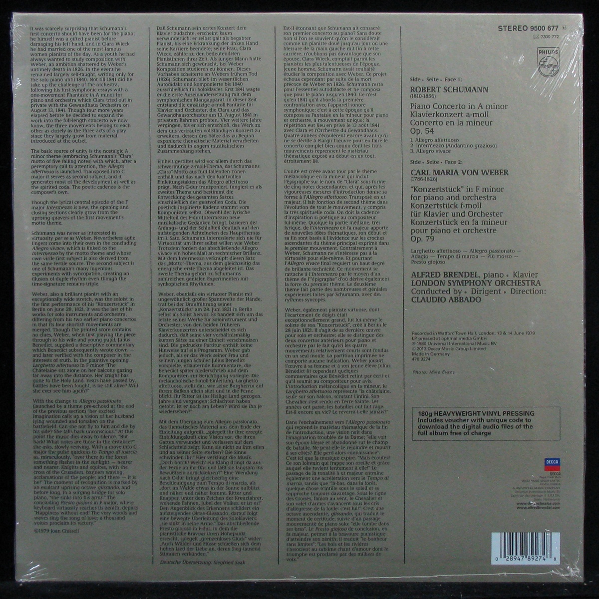 LP Alfred Brendel / Claudio Abbado — Schumann / Weber: Klavierkonzert Op. 54 / Konzertstück Op. 79 фото 2