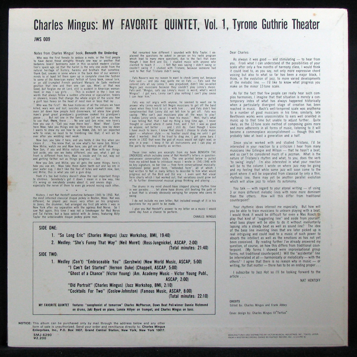 LP Charles Mingus — My Favorite Quintet фото 2