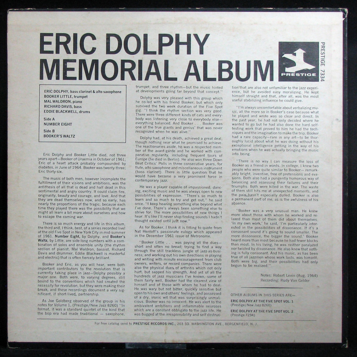 LP Eric Dolphy & Booker Little — Memorial Album Recorded Live At The Five Spot фото 2