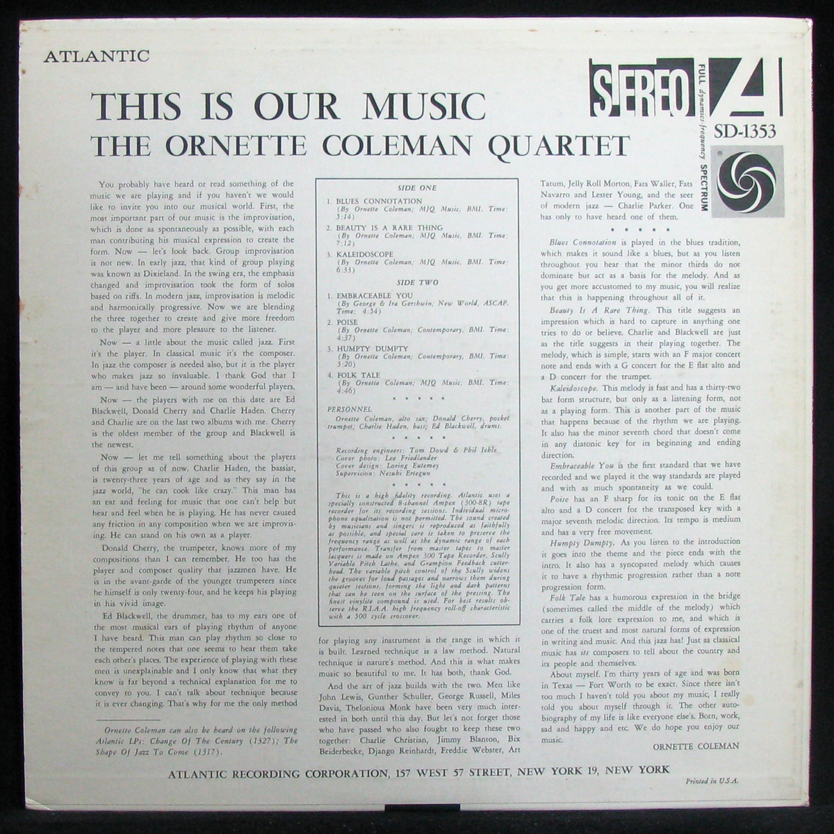 LP Ornette Coleman Quartet — This Is Our Music фото 2