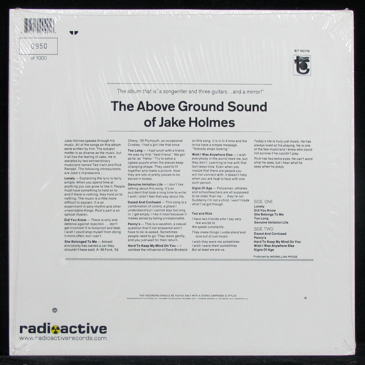 LP Jake Holmes — Above Ground Sound Of Jake Holmes фото 2