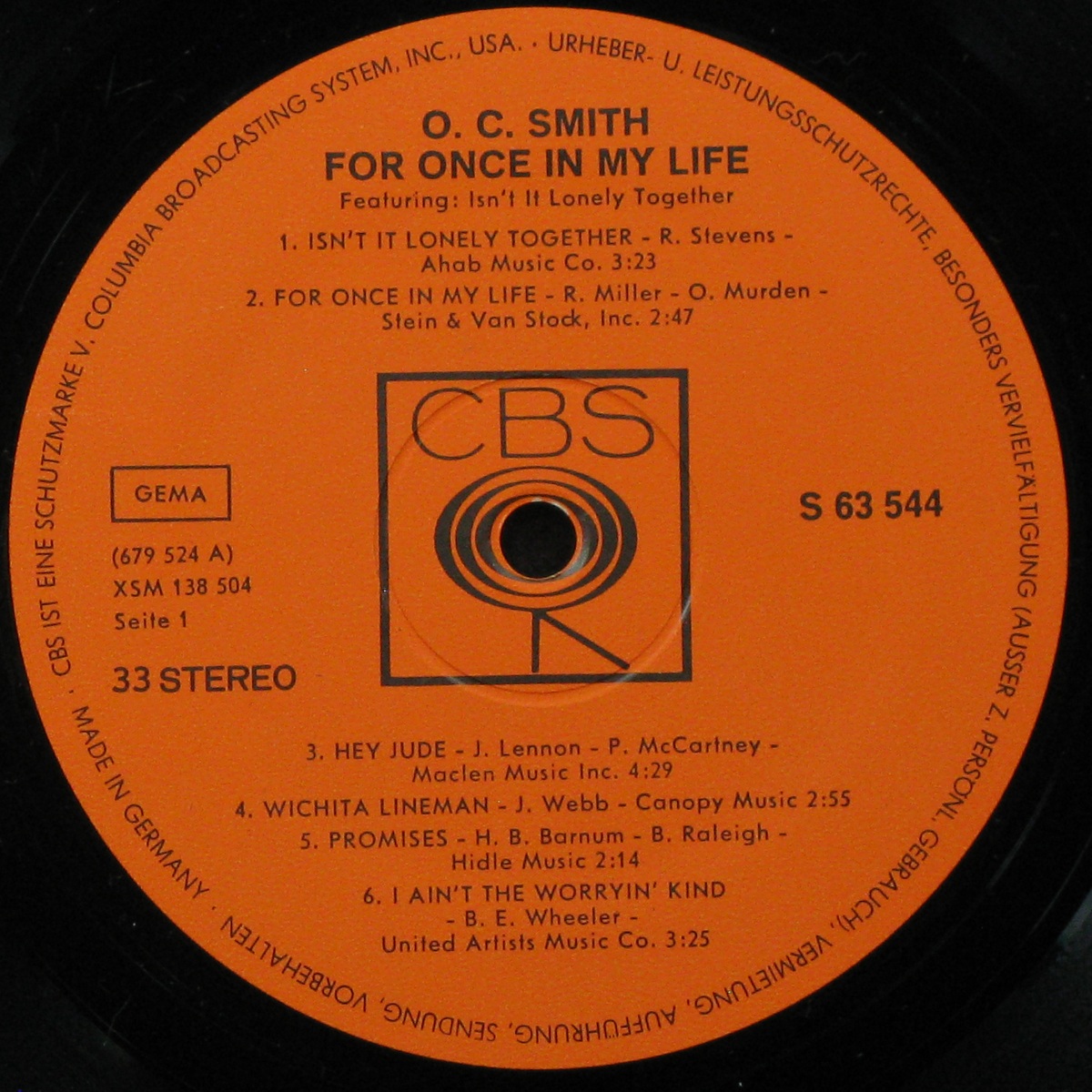 LP O.C.Smith — For Once in My Life фото 2