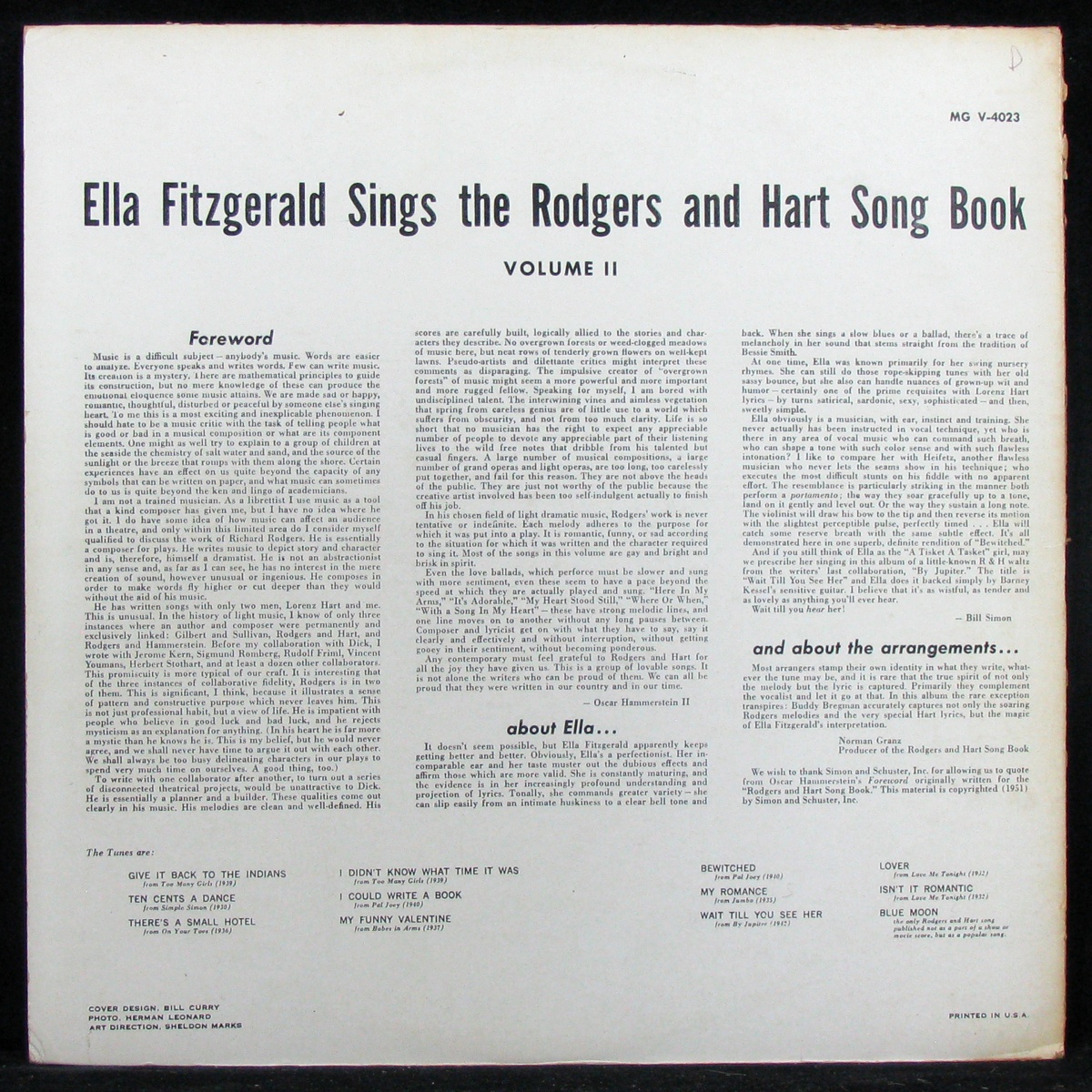 LP Ella Fitzgerald — Ella Fitzgerald Sings The Rodgers And Hart Song Book (mono) фото 2
