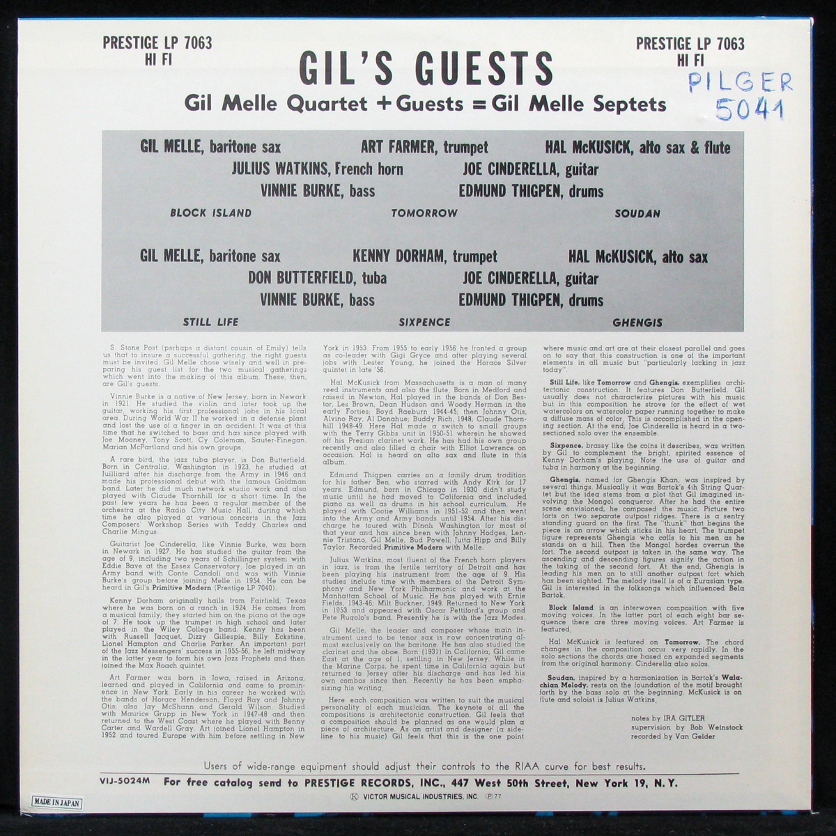 LP Gil Melle Quartet — Gil's Guests (mono) фото 2