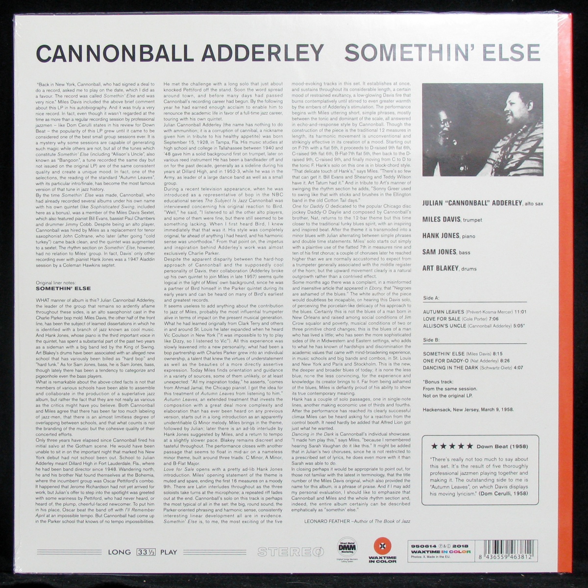 LP Cannonball Adderley — Somethin' Else (orange vinyl) фото 2