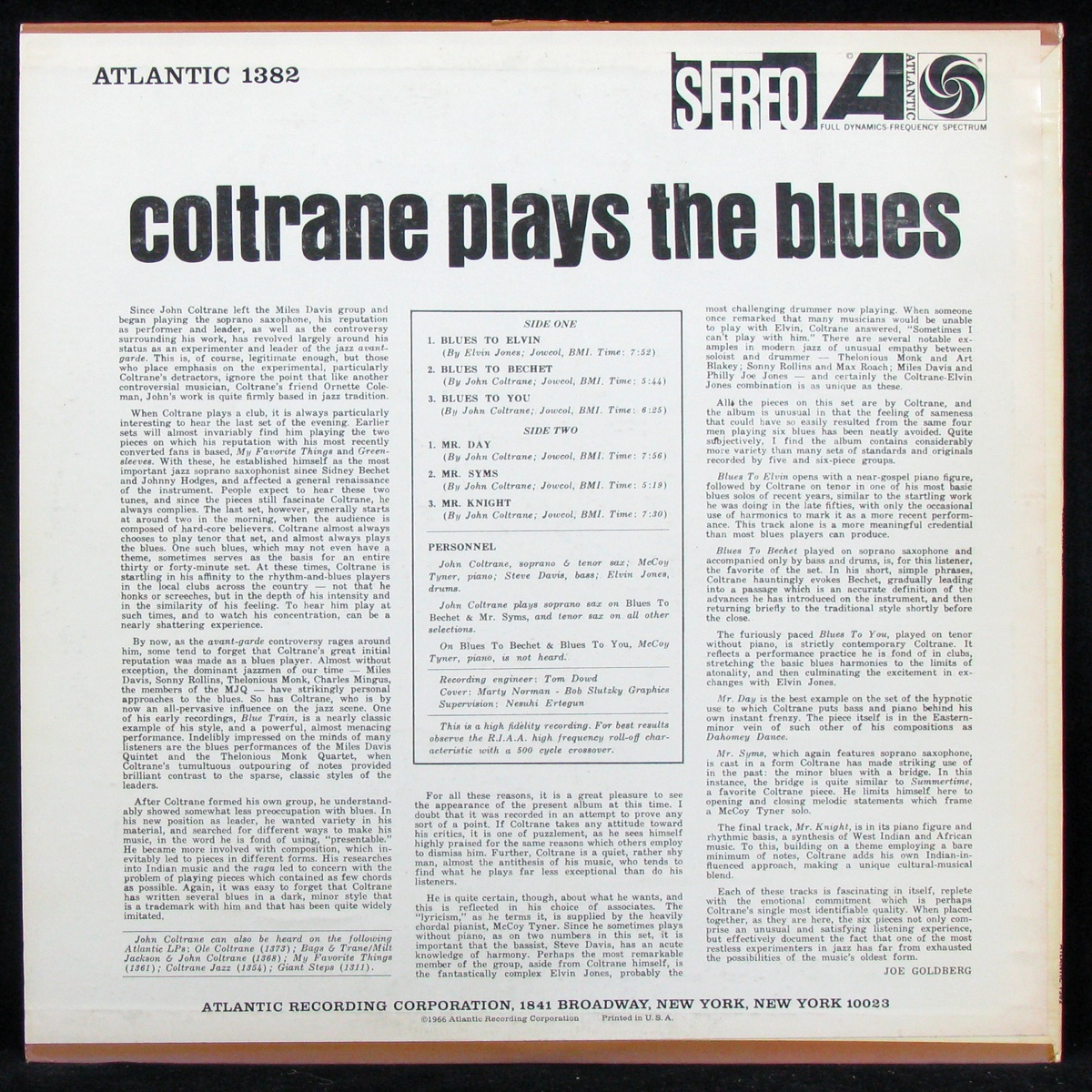 LP John Coltrane — Coltrane Plays The Blues  фото 2