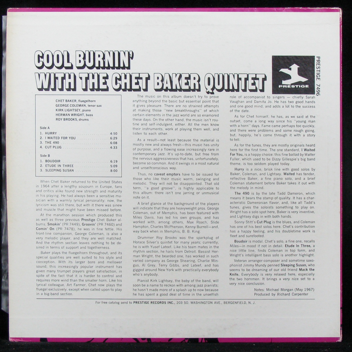 LP Chet Baker Quintet — Cool Burnin' With The Chet Baker Quintet фото 2